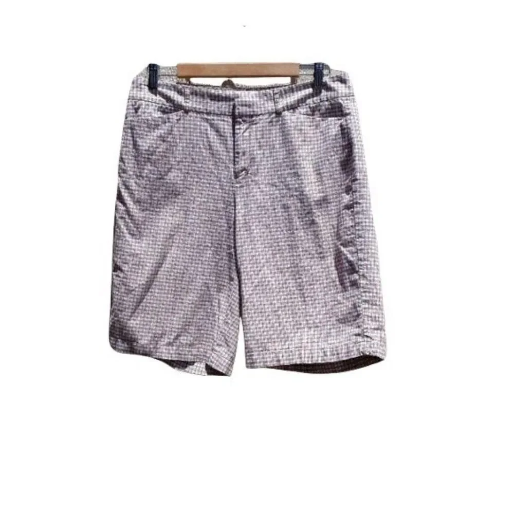 Dockers Shorts Ideal Fit Cotton Bermuda Long Picnic Plaid Brown‎ Orange Sz 12